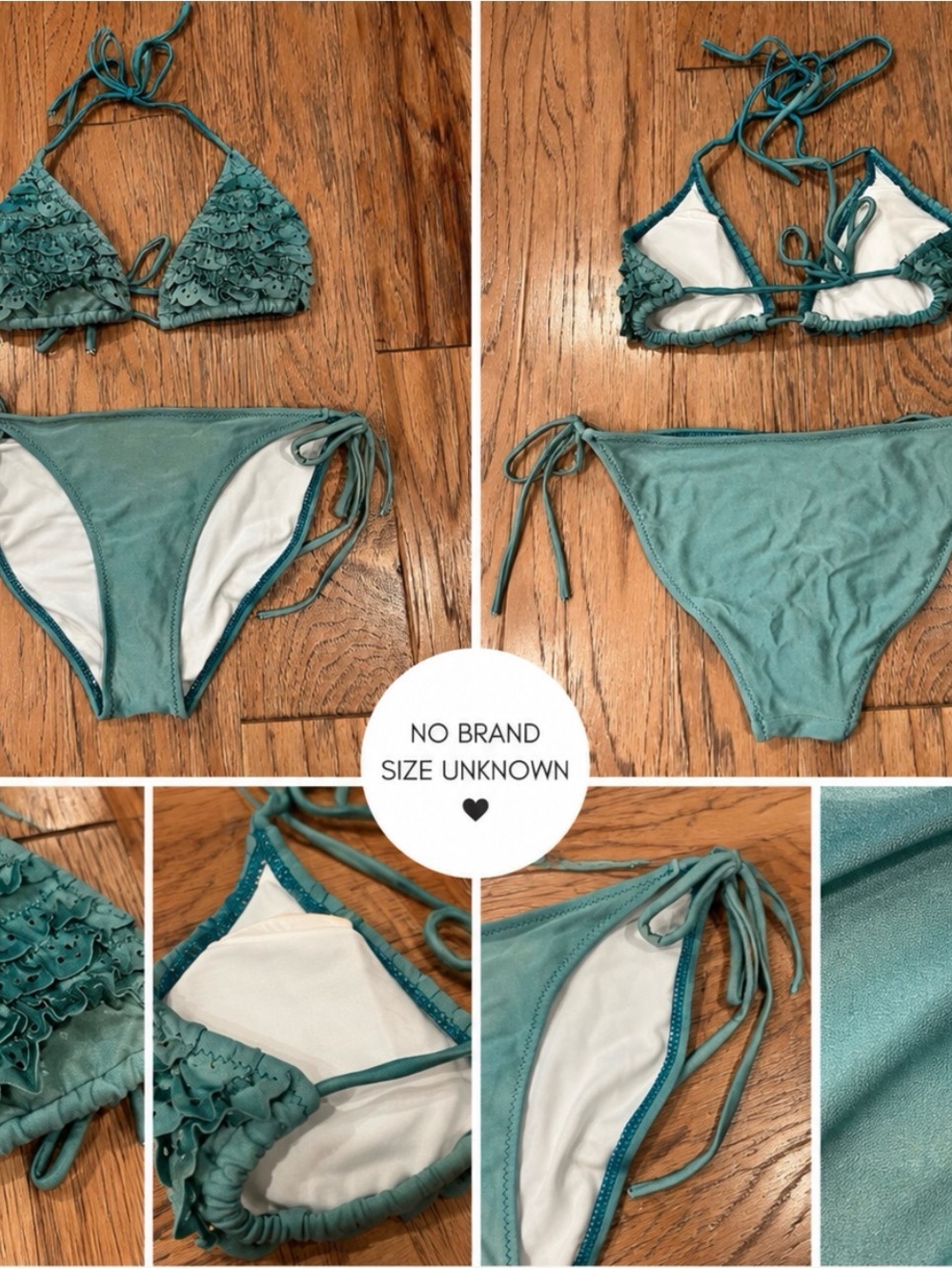 Women's Teal Ruffle Triangle Bikini Set - Classic Tie Sides